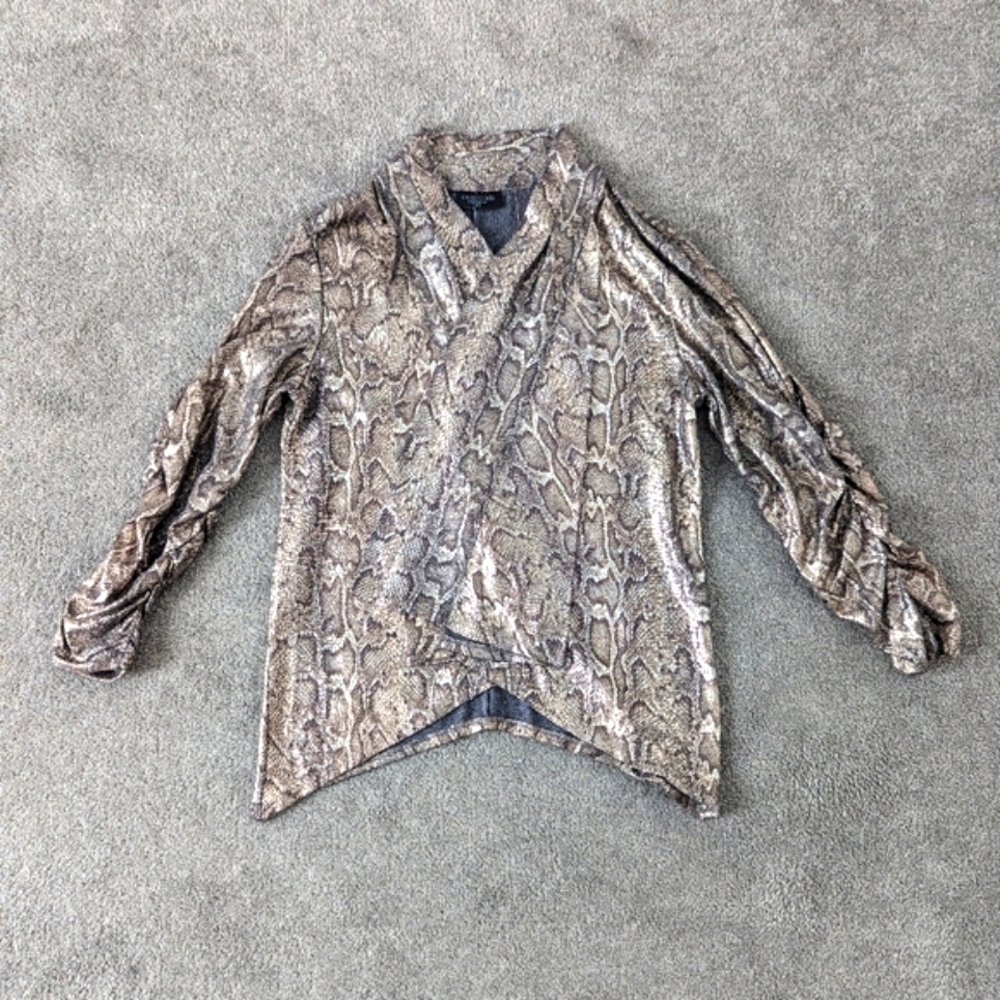 NEW Crossroads Women's Cardigan Blouse Size XS Snakeskin Metallic Ruched